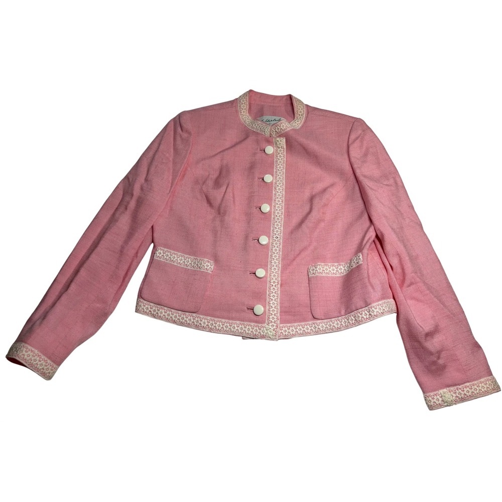 Baron Peters Vintage Blazer Women Pink Excellent Lace Trim Crop Small (likely)